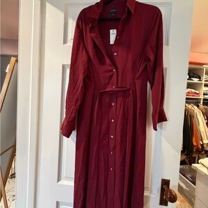 Banana Republic Burgundy Button-Front Maxi Shirt Dress